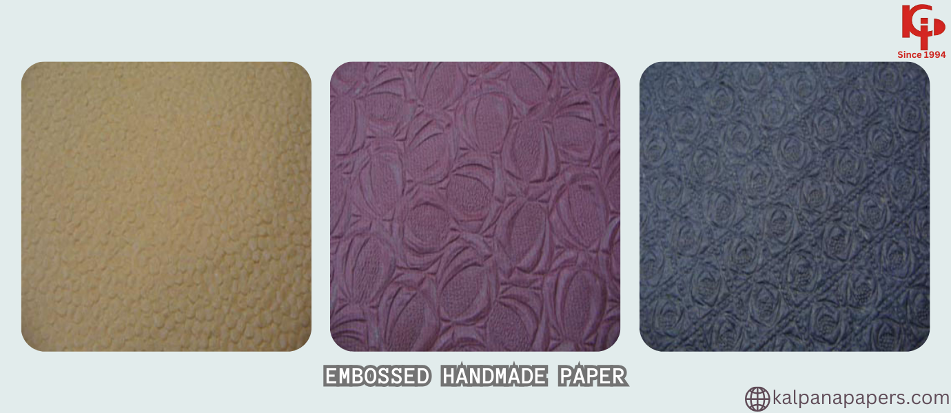 What is the process of creating embossed handmade paper, and how does